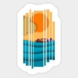 Cargo ship on sea illustration Sticker